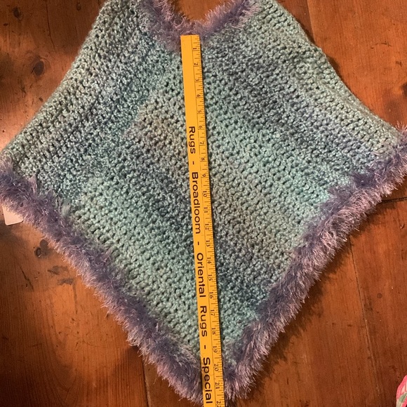 NOT FOR SALE OOAK Poncho with eyelash yarn trim - Picture 5 of 7